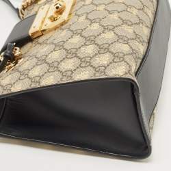 Gucci Black/Beige GG Bees Supreme Canvas Small Padlock Shoulder Bag