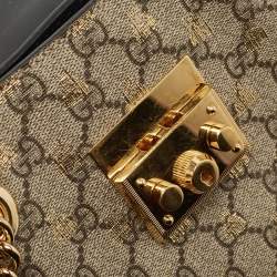 Gucci Black/Beige GG Bees Supreme Canvas Small Padlock Shoulder Bag
