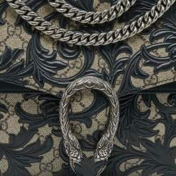 Pre Owned Gucci Black/Beige GG Supreme Canvas and Leather Medium Dionysus Arabesque Shoulder Bag
