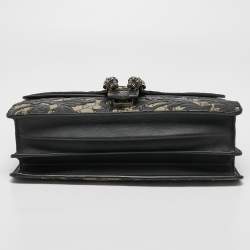 Pre Owned Gucci Black/Beige GG Supreme Canvas and Leather Medium Dionysus Arabesque Shoulder Bag