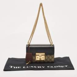 Pre Owned Gucci Black/Beige GG Supreme Canvas and Leather Small Padlock Shoulder Bag