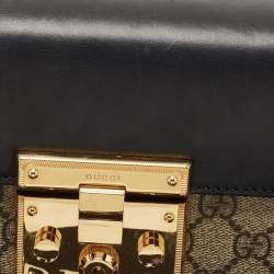 Pre Owned Gucci Black/Beige GG Supreme Canvas and Leather Small Padlock Shoulder Bag