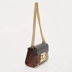Pre Owned Gucci Black/Beige GG Supreme Canvas and Leather Small Padlock Shoulder Bag