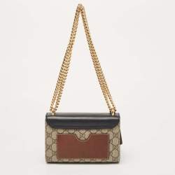 Pre Owned Gucci Black/Beige GG Supreme Canvas and Leather Small Padlock Shoulder Bag