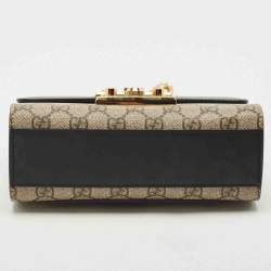 Pre Owned Gucci Black/Beige GG Supreme Canvas and Leather Small Padlock Shoulder Bag