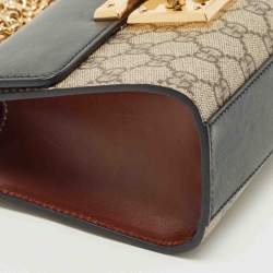 Pre Owned Gucci Black/Beige GG Supreme Canvas and Leather Small Padlock Shoulder Bag