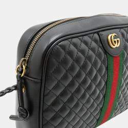 Pre Owned Gucci Black Leather Trapuntata Quilted Camera Bag
