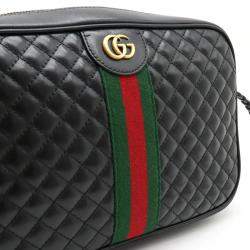 Pre Owned Gucci Black Leather Trapuntata Quilted Camera Bag