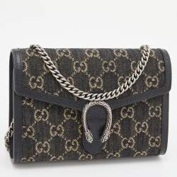 Gucci Black GG Denim Mini Dionysus Chain Shoulder Bag