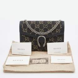 Gucci Black GG Denim Mini Dionysus Chain Shoulder Bag