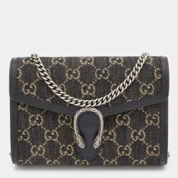 Gucci Black GG Denim Mini Dionysus Chain Shoulder Bag