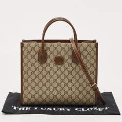 Pre Owned Gucci Brown/Beige GG Supreme Canvas and Leather Small Tote