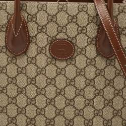 Pre Owned Gucci Brown/Beige GG Supreme Canvas and Leather Small Tote