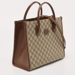 Pre Owned Gucci Brown/Beige GG Supreme Canvas and Leather Small Tote