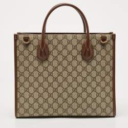 Pre Owned Gucci Brown/Beige GG Supreme Canvas and Leather Small Tote