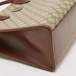 Pre Owned Gucci Brown/Beige GG Supreme Canvas and Leather Small Tote
