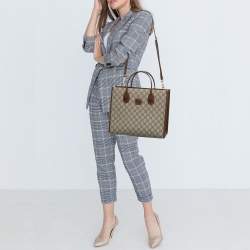Pre Owned Gucci Brown/Beige GG Supreme Canvas and Leather Small Tote
