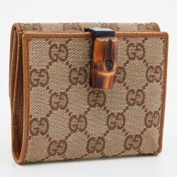 Gucci Beige/Tan GG Canvas and Leather Bamboo Compact Wallet