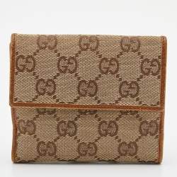 Gucci Beige/Tan GG Canvas and Leather Bamboo Compact Wallet