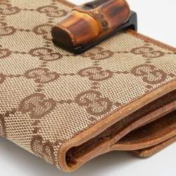 Gucci Beige/Tan GG Canvas and Leather Bamboo Compact Wallet