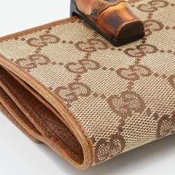 Gucci Beige/Tan GG Canvas and Leather Bamboo Compact Wallet