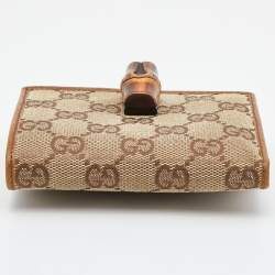 Gucci Beige/Tan GG Canvas and Leather Bamboo Compact Wallet