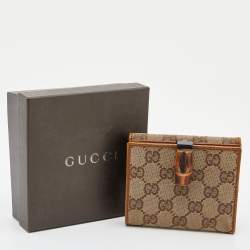 Gucci Beige/Tan GG Canvas and Leather Bamboo Compact Wallet