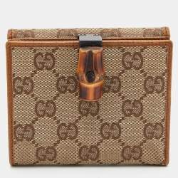 Gucci Beige/Tan GG Canvas and Leather Bamboo Compact Wallet