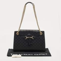 مملوكة مسبقًا Gucci Black Guccissima Leather Large Emily Chain Shoulder Bag