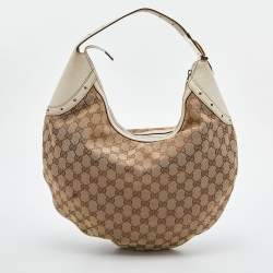 مملوكة مسبقًا Gucci Beige/Off White GG Canvas and Leather Glam Hobo