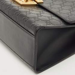 Pre Owned Gucci Black Guccissima Leather Medium Padlock Shoulder Bag