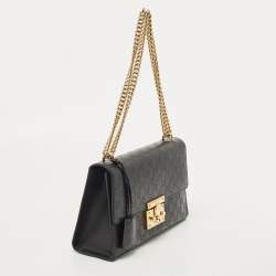 Pre Owned Gucci Black Guccissima Leather Medium Padlock Shoulder Bag