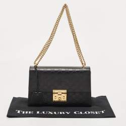 Pre Owned Gucci Black Guccissima Leather Medium Padlock Shoulder Bag