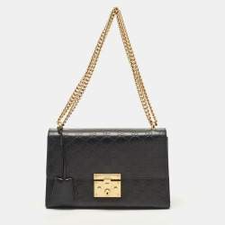 Pre Owned Gucci Black Guccissima Leather Medium Padlock Shoulder Bag