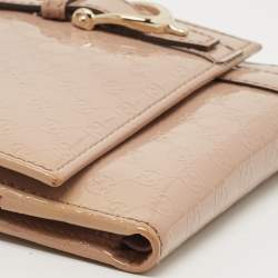 Gucci Beige Microguccissima Patent Leather Buckle French Wallet