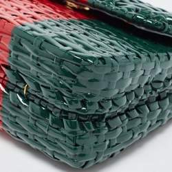 Pre Owned Gucci Green/Red Glazed Wicker Mini Cestino Shoulder Bag