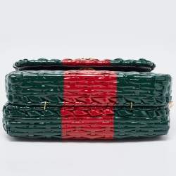 Pre Owned Gucci Green/Red Glazed Wicker Mini Cestino Shoulder Bag