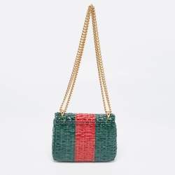 Pre Owned Gucci Green/Red Glazed Wicker Mini Cestino Shoulder Bag