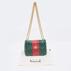 Pre Owned Gucci Green/Red Glazed Wicker Mini Cestino Shoulder Bag