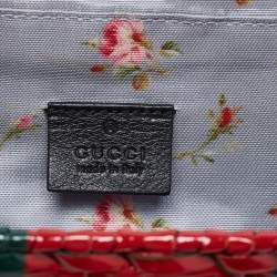 Pre Owned Gucci Green/Red Glazed Wicker Mini Cestino Shoulder Bag