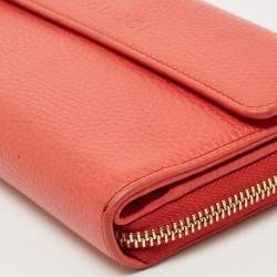 Gucci Coral Orange Leather Zip Around Continental Wallet