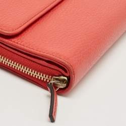 Gucci Coral Orange Leather Zip Around Continental Wallet