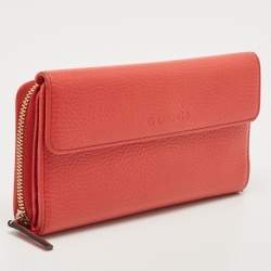 Gucci Coral Orange Leather Zip Around Continental Wallet