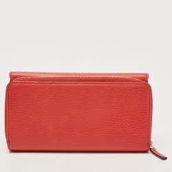 Gucci Coral Orange Leather Zip Around Continental Wallet