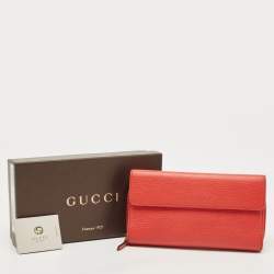 Gucci Coral Orange Leather Zip Around Continental Wallet