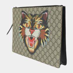 Gucci Beige GG Canvas Angry Cat Pouch