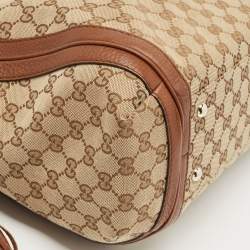 Pre Owned Gucci Brown/Beige GG Canvas and Leather Medium Bella Hobo