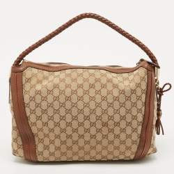 Pre Owned Gucci Brown/Beige GG Canvas and Leather Medium Bella Hobo