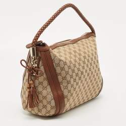 Pre Owned Gucci Brown/Beige GG Canvas and Leather Medium Bella Hobo