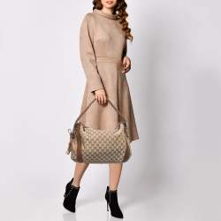 Pre Owned Gucci Brown/Beige GG Canvas and Leather Medium Bella Hobo